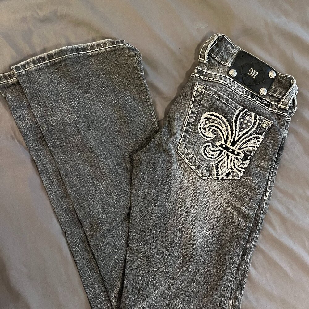 Miss Me Y2K Embellished Fluer De Lis Skinny Jeans Grey Size 27